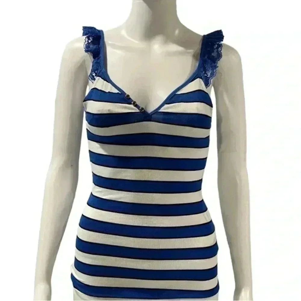 Guess Sleeveless Blue‎ White Striped Tank Top Size M